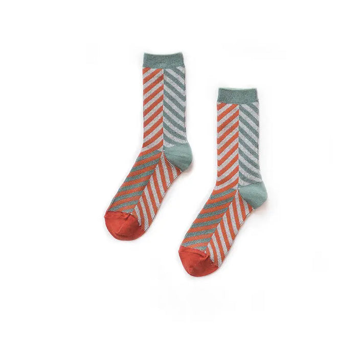 2 x Women Fashion Striped Contrast Color Crew Ladies Casual Cotton Socks 2-8