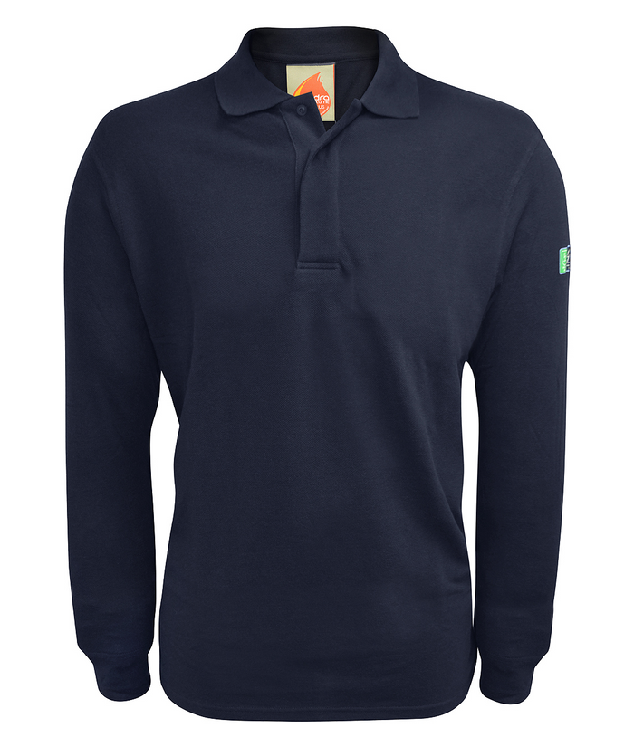 Baird FR ARC long sleeve polo shirt ribbed collar cuffs taped half moon neck left sleeve pocket 300 GSM 60% modacrylic