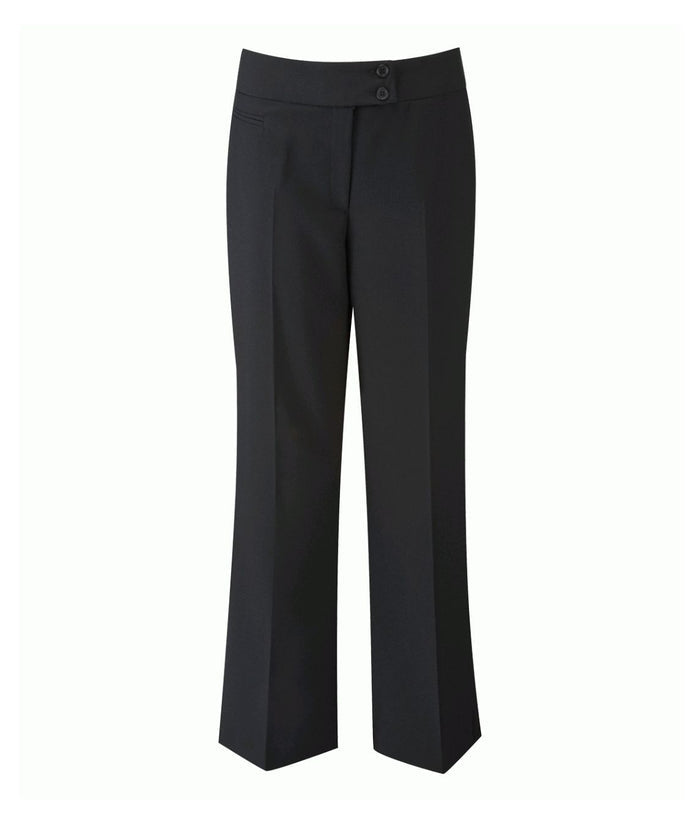 Beauty Trousers Ladies bootleg 100% polyester 175GSM double button zip fly deep waistband 1 front 2 back jet pockets