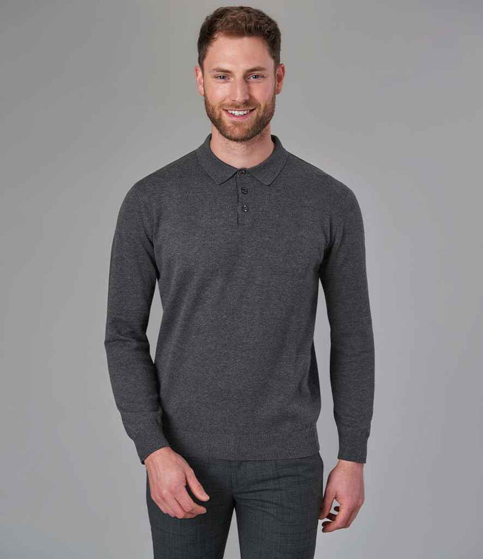 Brook Taverner Casper Knitted Long Sleeve Polo Shirt | Charcoal - Eg Clothing UK