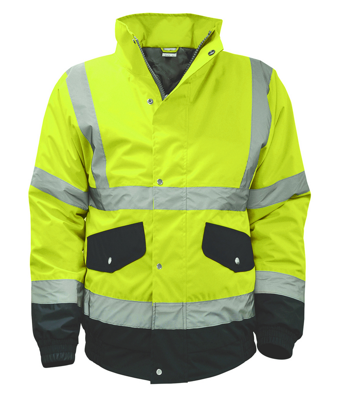 Ector Bomber Jacket hi-vis two-tone with reflective tape concealed hood quilted lining hand-warmer pockets 300D waterproof