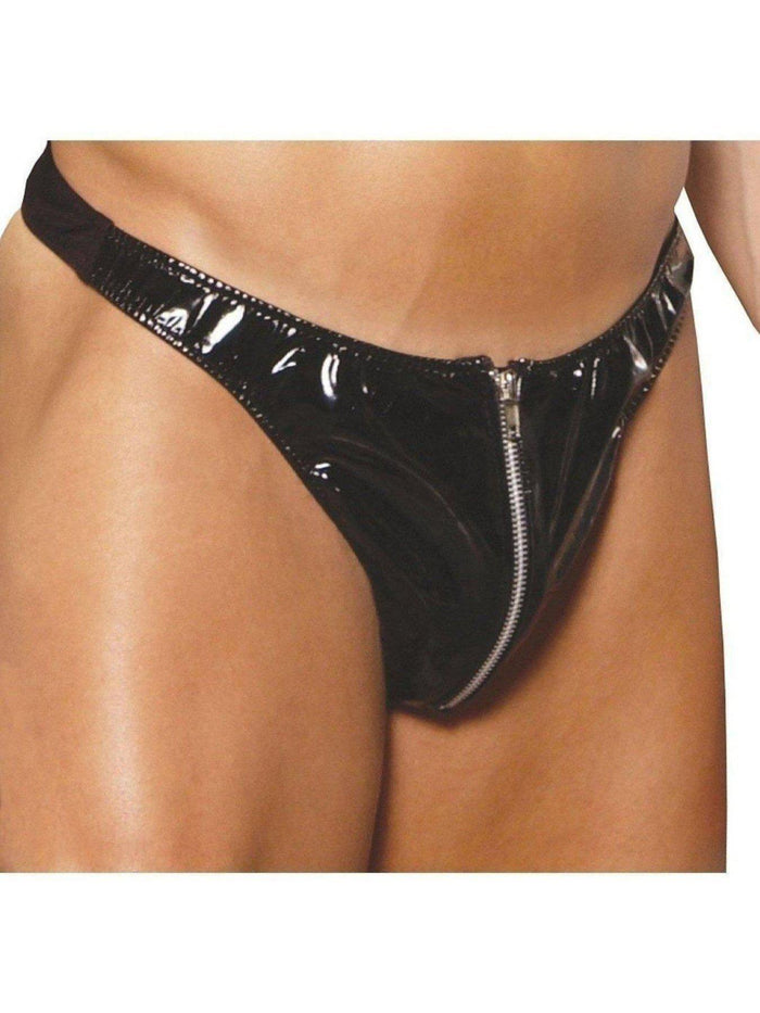 Elegant Moments EM-V9211-V9211X Men's Zip up vinyl thong Elegant Moments
