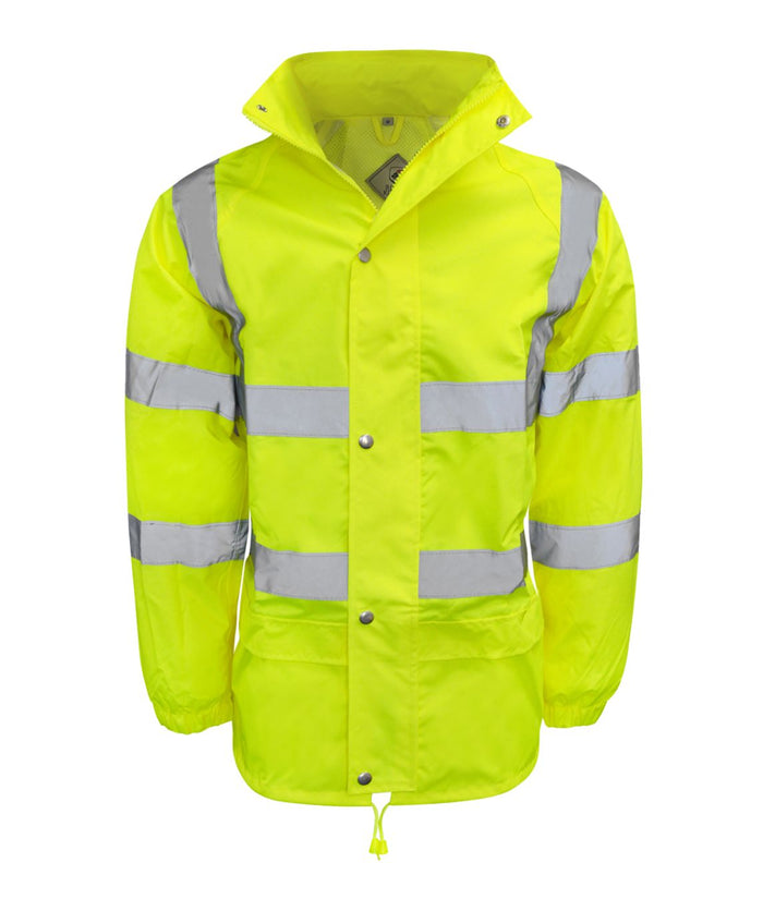 Falcon Lightweight Hi Vis Jacket high-visibility with reflective bands concealed hood two-way zip storm flap