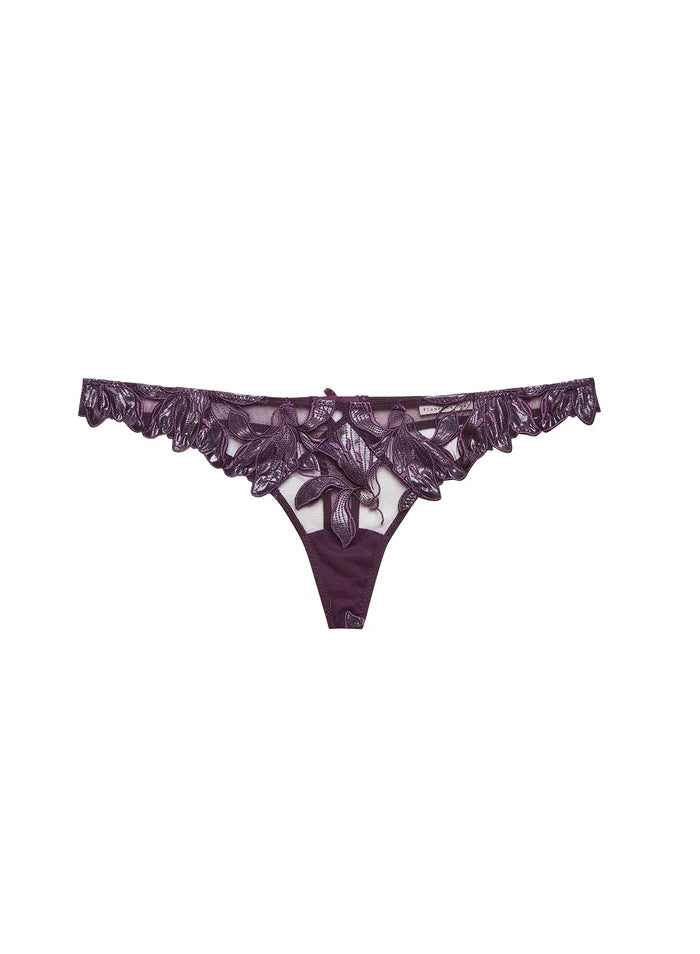 Fleur du Mal Foil Lily Embroidery Hipster Thong
