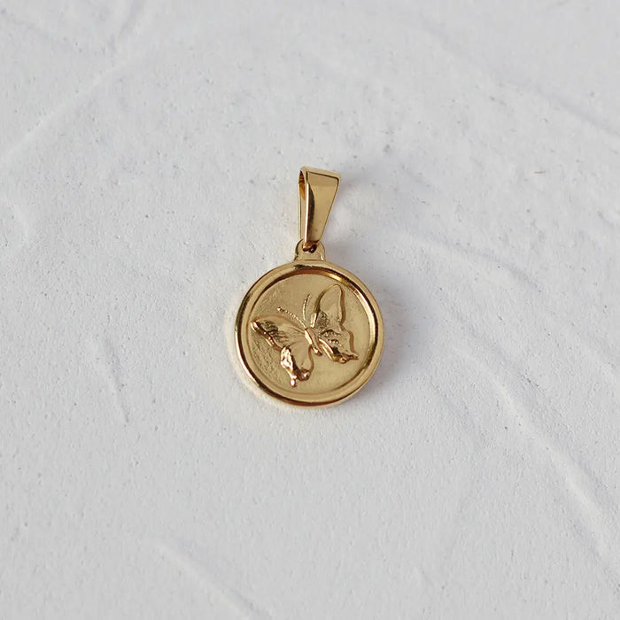 Gold Plated Roman Coin Pendant sku-5-L05 圆形蝴蝶 Crushes.