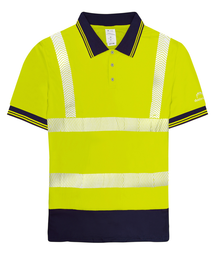 Cruiser Hi-vis Two-tone short sleeve polo yellow with navy contrast chevron reflective tape EN ISO 20471 Class 2