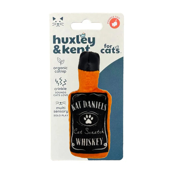 Huxley & Kent Kat Daniels Whiskey Plush Cat Toy - Squeaky Crinkle Bottle Toy - Dog.Dog.Cat.