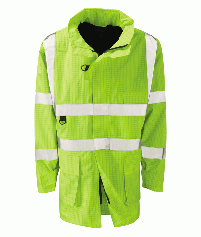 Etna Hydra Matrix 3/4 yellow flame retardant jacket with detachable hood reflective tape and bellows handwarmer pockets