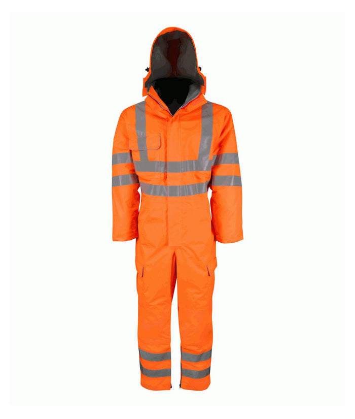Junction Waterproof Breathable Coverall hi-vis with reflective tape detachable wire-peak hood neoprene cuffs microfleece collar