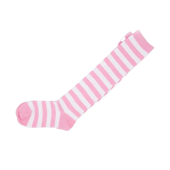 Knee High Socks Striped Ladies Long Womens Pink White Stripe AU Stock - Pantsnsox