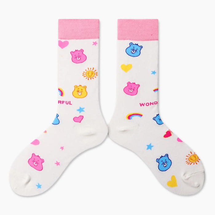 Ladies Heart Moon Star Good Night White Premium Cotton Socks Pink - Pantsnsox