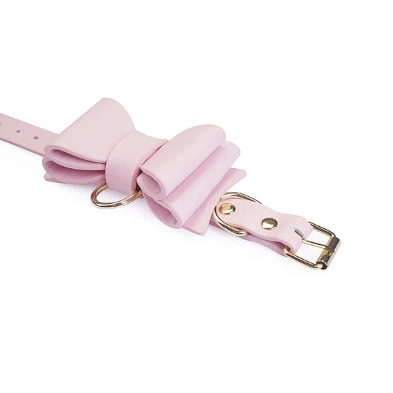 Leather Bow Cuffs Pink