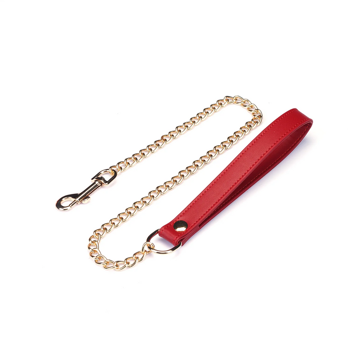 Red Vegan Leather Collar with Leash