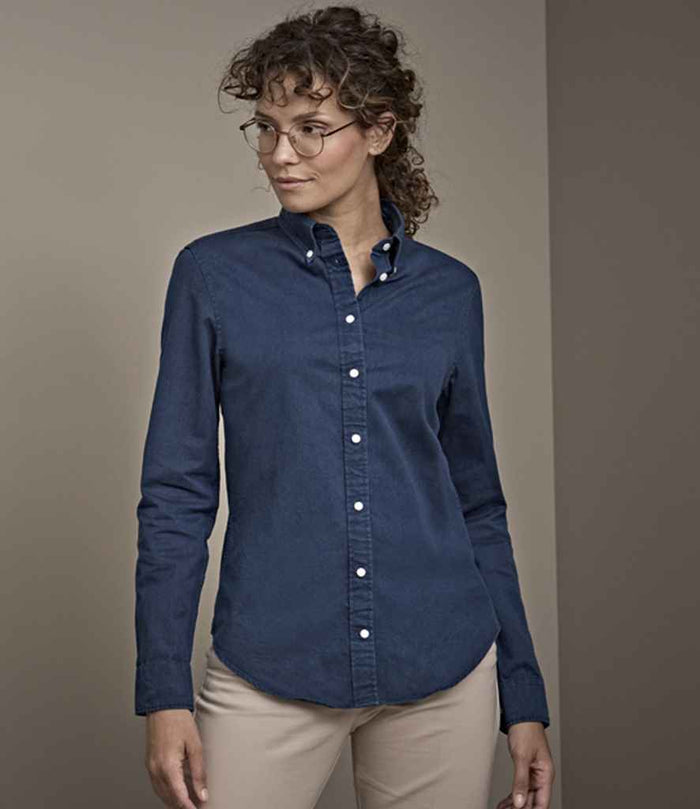 Tee Jays Ladies Long Sleeve Casual Twill Shirt | Indigo - Eg Clothing UK