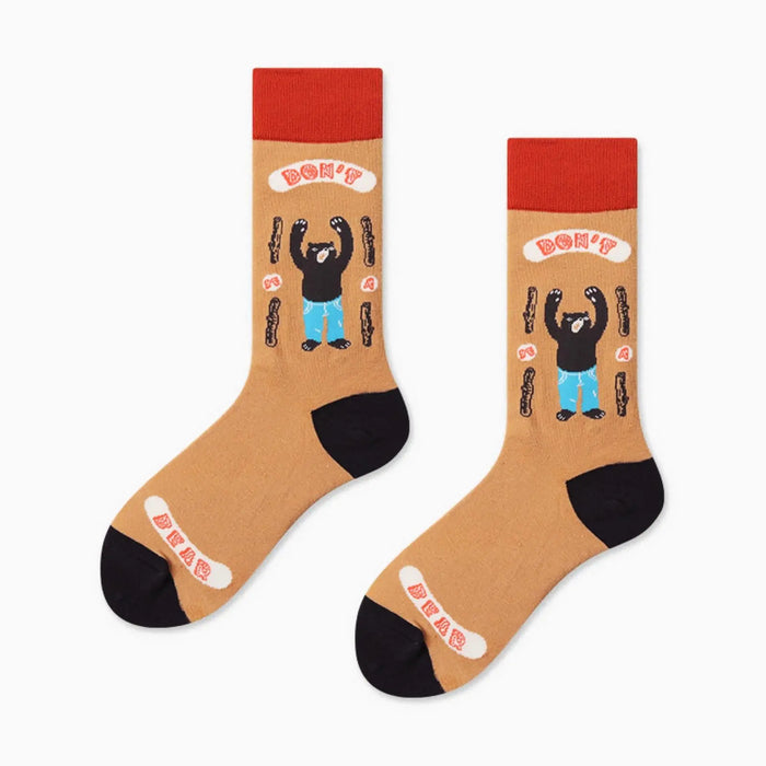 Womens Girls Bears Paint Cartoon Casual Cotton Creative Crew Socks - Pantsnsox