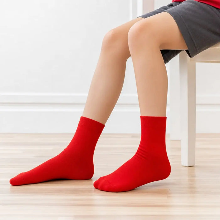 12 Pairs Red Premium Cotton School Socks model image