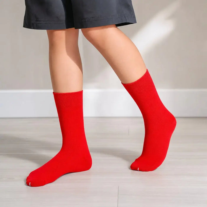 12 Pairs Red Premium Cotton School Socks model image