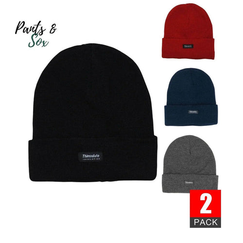 2 Pairs Mens Insulation Thermal Winter Knitted Thinsulate Ski Beanie Hat Pantsnsox