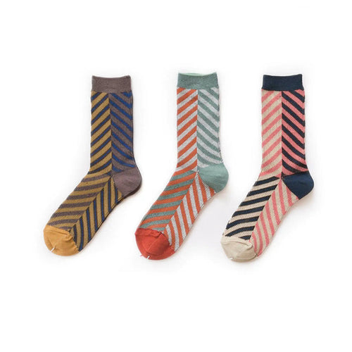 2 x Women Fashion Striped Contrast Color Crew Ladies Casual Cotton Socks 2-8