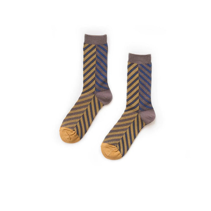 2 x Women Fashion Striped Contrast Color Crew Ladies Casual Cotton Socks 2-8