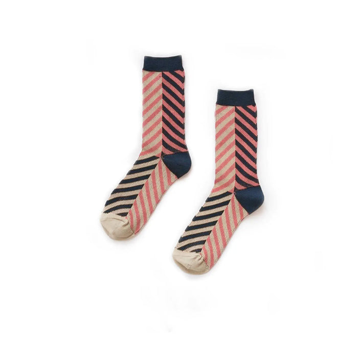 2 x Women Fashion Striped Contrast Color Crew Ladies Casual Cotton Socks 2-8