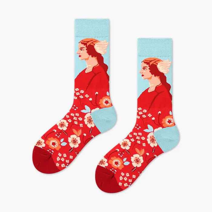 Blue Portrait Colorful Casual Socks - Pantsnsox