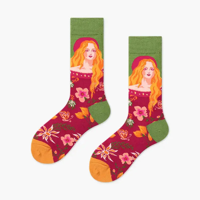 Men's 4 Pairs Portrait Colorful Crew Socks Art Design Collection Pantsnsox