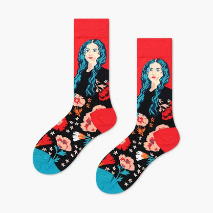 Men's 4 Pairs Portrait Colorful Crew Socks Art Design Collection Pantsnsox