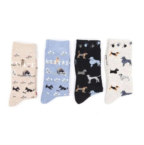 Women Womens Cotton Crew Socks Design Dog Puppy Pattern 2-8 AU Stock - Pantsnsox