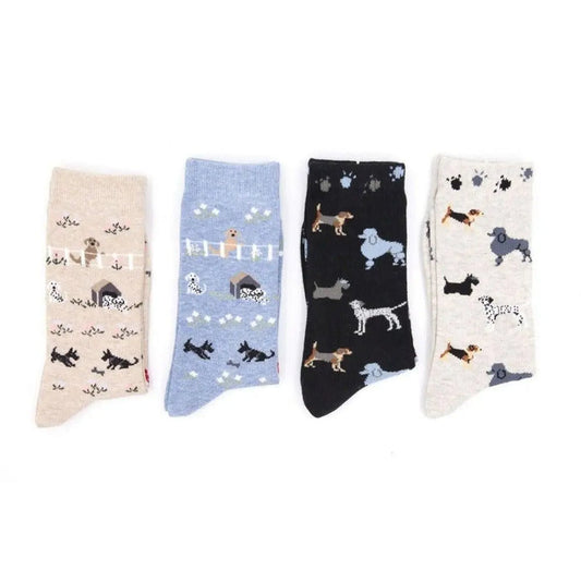 Women Womens Cotton Crew Socks Design Dog Puppy Pattern 2-8 AU Stock - Pantsnsox