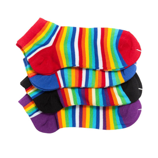 Rainbow Stripe 4 Pairs Ladies Womens Ankle Socks Sports Casual Cotton Socks 2-8 Pantsnsox