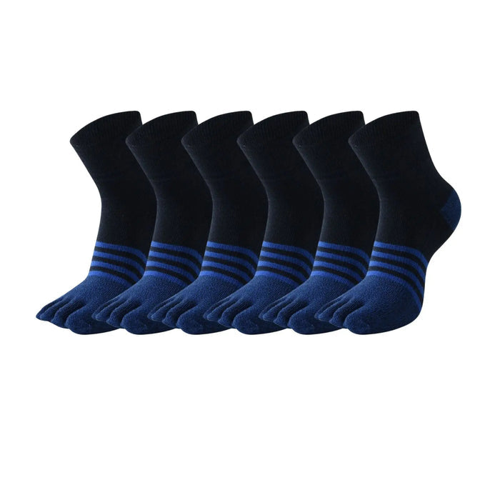 6 Pairs Black Blue Strip Color Compact Toe Socks Meikan
