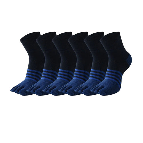 6 Pairs Black Blue Strip Color Compact Toe Socks Meikan