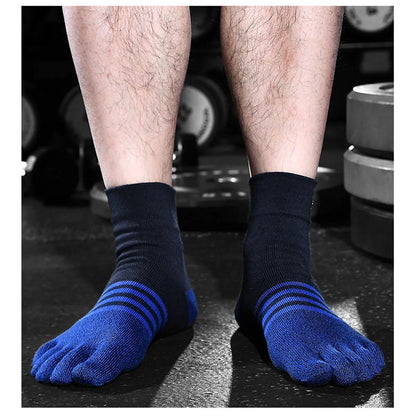 6 Pairs Black Blue Strip Color Compact Toe Socks Meikan