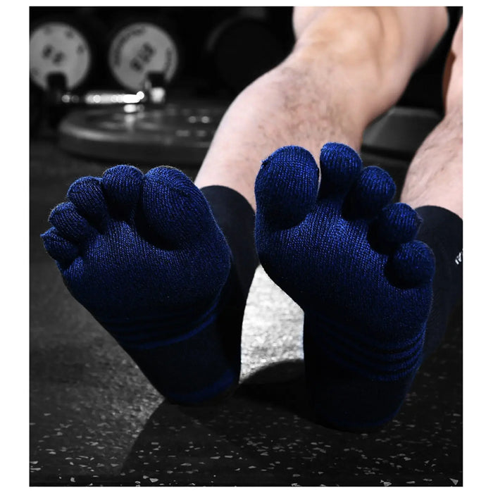 6 Pairs Black Blue Strip Color Compact Toe Socks Meikan