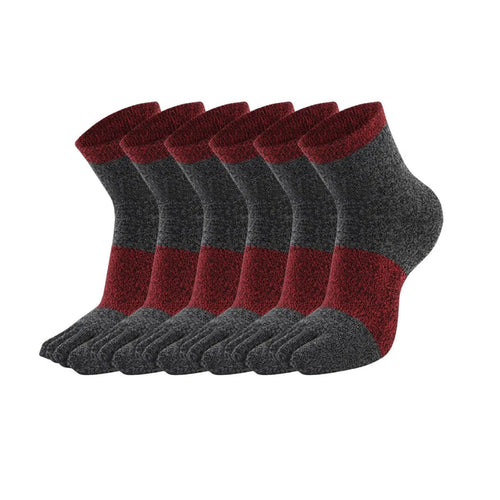 6 Pairs Grey Red Color Compact Toe Socks Meikan