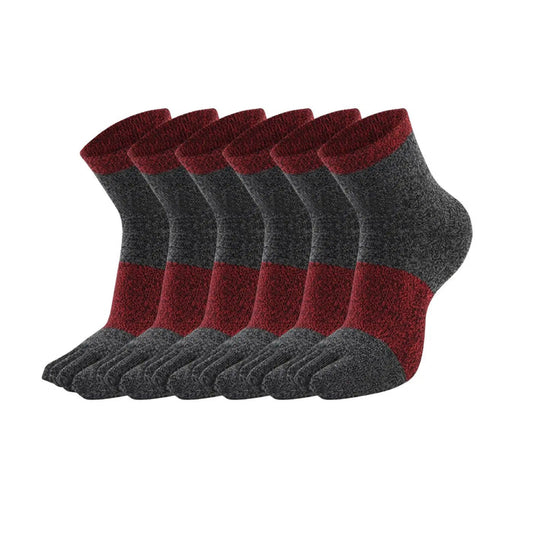 6 Pairs Grey Red Color Compact Toe Socks Meikan