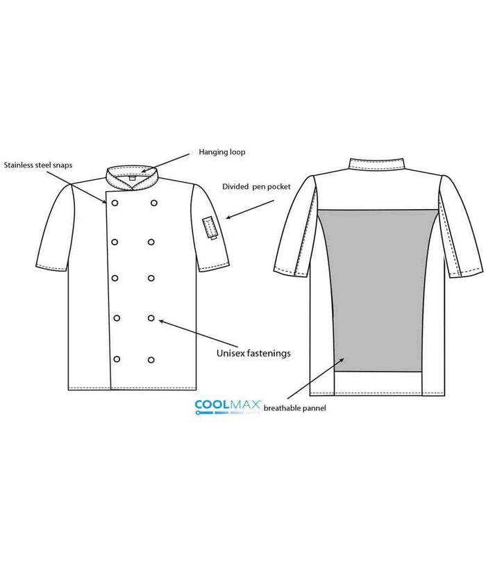 AFD Short Sleeve Coolmax® Chef's Jacket | Black - Eg Clothing UK
