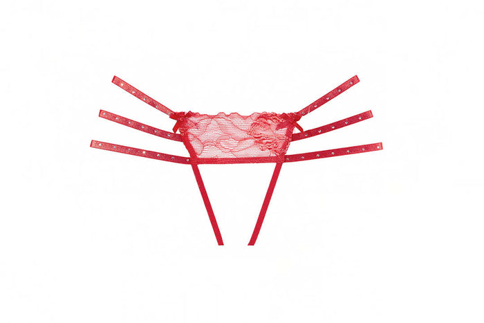 Allure Nicole Red Sexy Panties with Rhinestone Straps and Lace Details Allure Lingerie