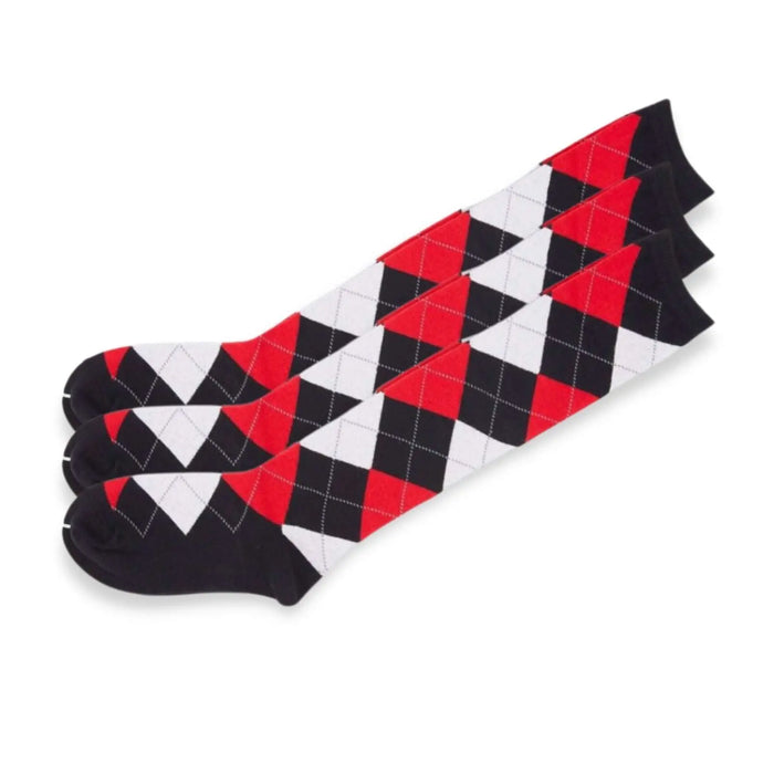3 Pairs Argyle Knee High Cotton Socks Diamond Check Pattern - Pantsnsox