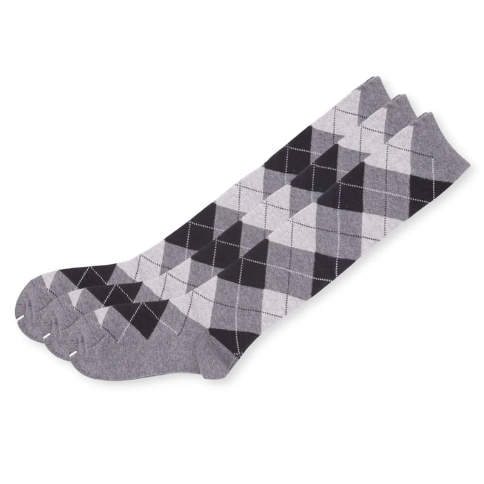 Argyle Knee High 3 Pairs Cotton Socks Diamond Check Pattern Sunfort