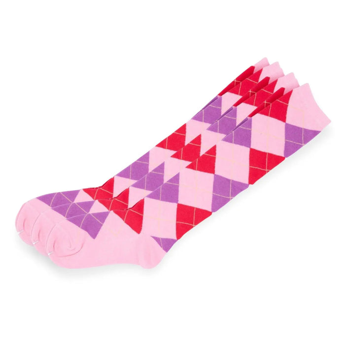Argyle Knee High 3 Pairs Cotton Socks Diamond Check Pattern Sunfort