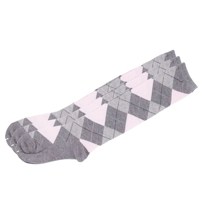 Argyle Knee High 3 Pairs Cotton Socks Diamond Check Pattern Sunfort