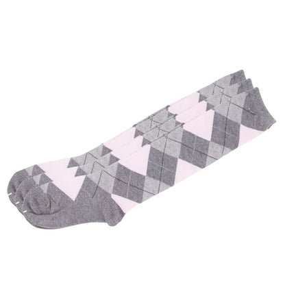 Argyle Knee High 3 Pairs Cotton Socks Diamond Check Pattern Sunfort
