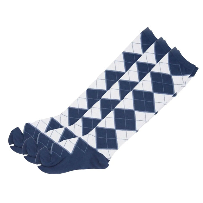 Argyle Knee High 3 Pairs Cotton Socks Diamond Check Pattern Sunfort
