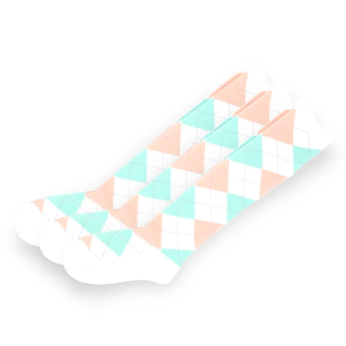 Argyle Knee High 3 Pairs Cotton Socks Diamond Check Pattern Sunfort