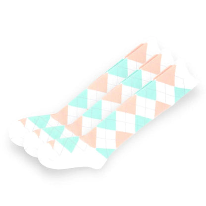 Argyle Knee High 3 Pairs Cotton Socks Diamond Check Pattern Sunfort