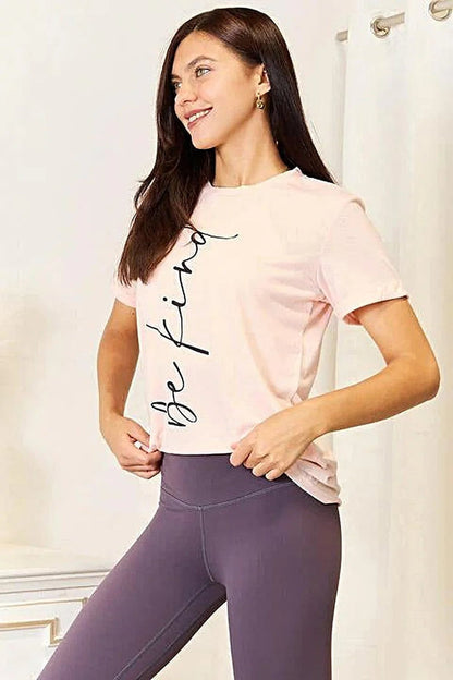 BE KIND Graphic Round Neck Shirt - Stylish Compassionate Tee in Plus Sizes & Regular Sizes Trendsi