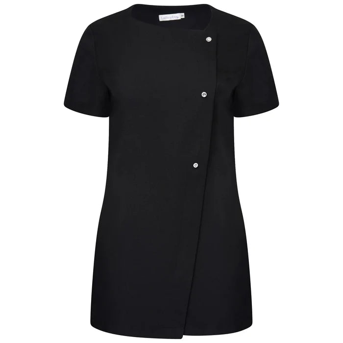 Behrens Beau Tunic women's soft twill asymmetrical neckline with crystal detail concealed front zip and side vents