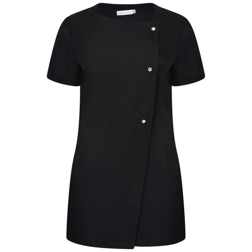 Behrens Beau Tunic women's soft twill asymmetrical neckline with crystal detail concealed front zip and side vents